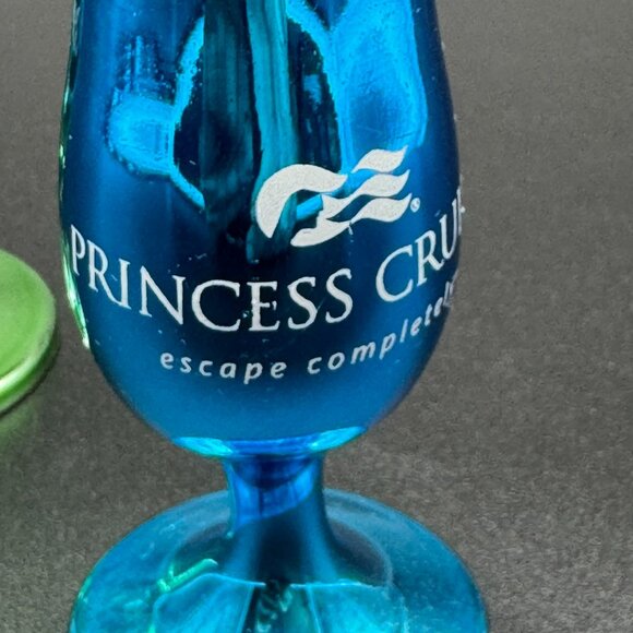 Vintage Footed Shot Glasses Princess Cruise Line Green and Blue Metallic - Picture 3 of 5